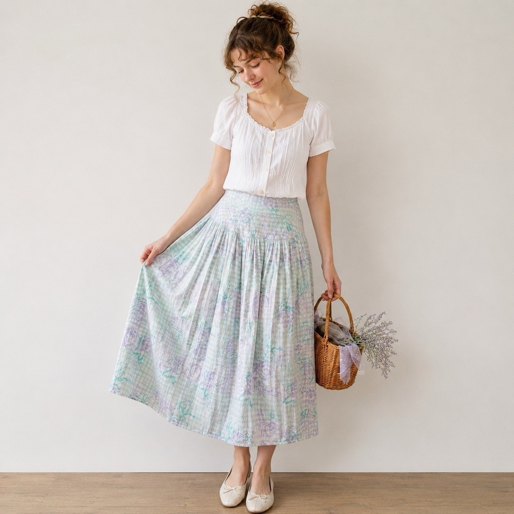 Vintage 90s Maggi London Jeanne‎ Booker Silk Floral Midi Skirt Size 10